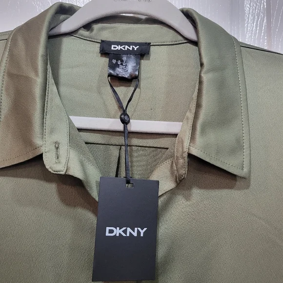 DKNY Olive Green Shirt Dress Womens Size 12 - Picture 2 of 7